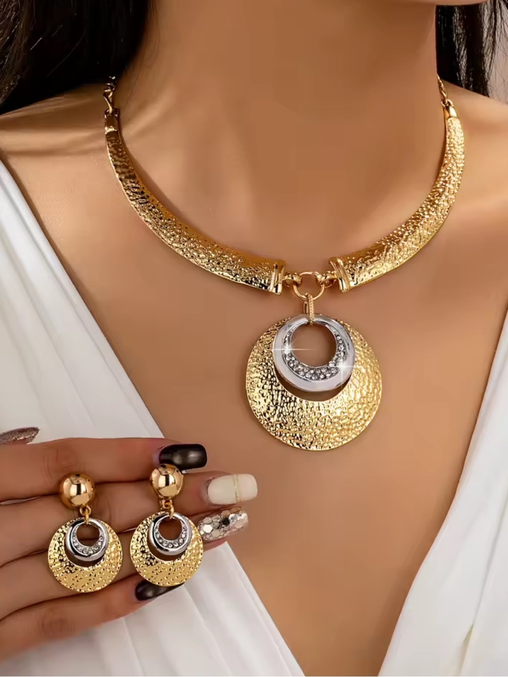 Vintage Riviera Gold Medallion Necklace & Earring Set